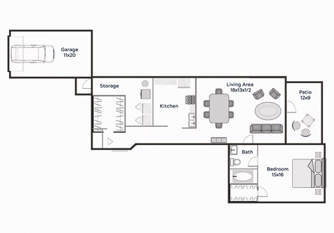 The Hickory - One Bedroom One Bathroom Floor Plan at The Village at Bridgewater, Bridgewater